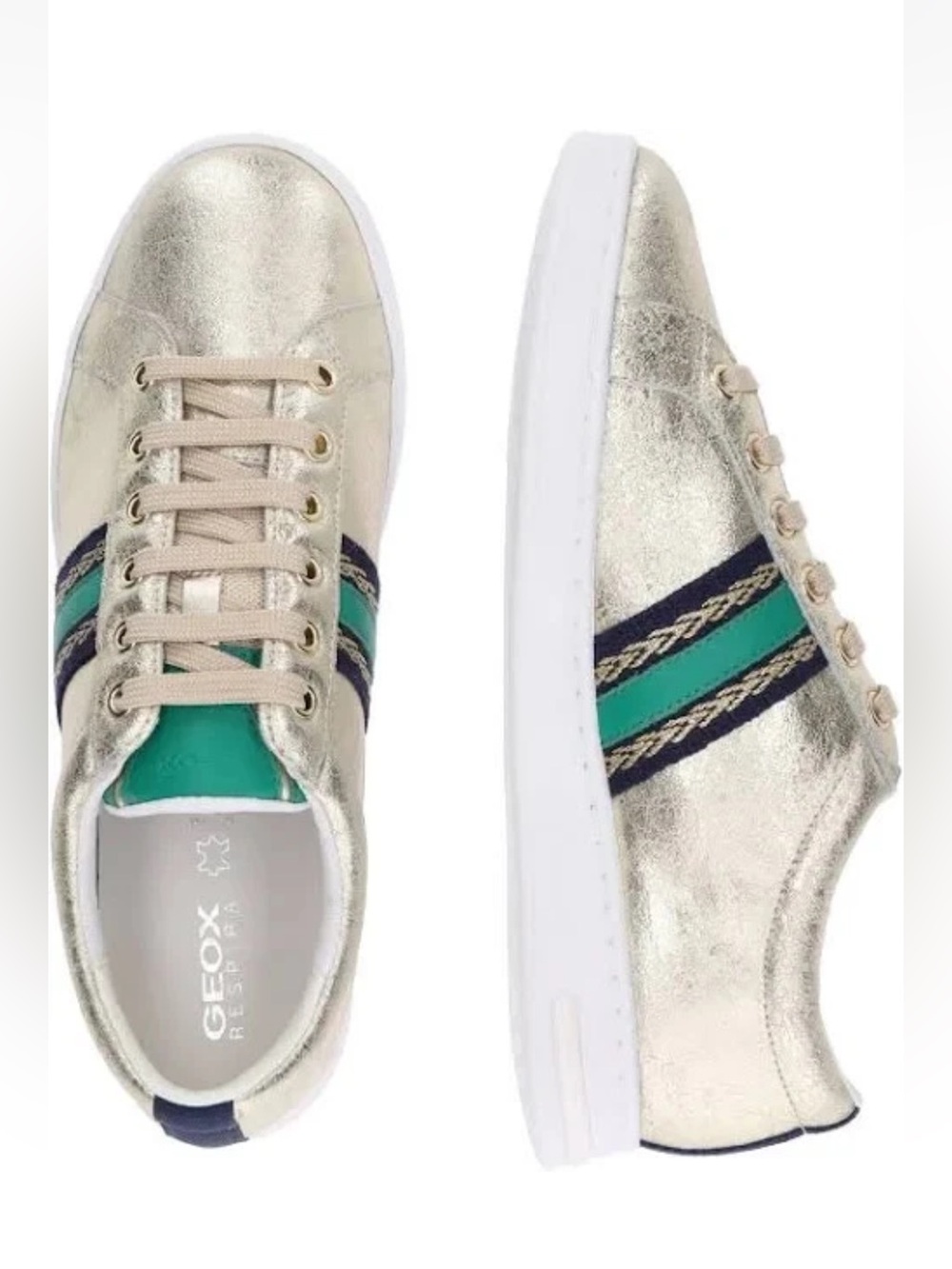 Geox Respira D Jaysen Suede Sneakers Womens 9 Crackled Gold Green Blue Stripe